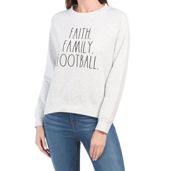 NWT Rae Dunn Faith Family Football Fall Raglan Lightweight Sweatshirt L 🍁 - Picture 8 of 10